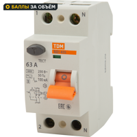 УЗО Tdm Electric ВД1-63S 2P 63 A 100 мА 4.5 кА AC SQ0203-0060